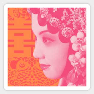 Chinese Opera Star Blush Pink with Orange Double Happiness Symbol- Hong Kong Retro Sticker